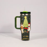 Christmas Pattern Mug With Handle Lid Straw Drinkware