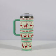 Christmas Pattern Mug With Handle Lid Straw Drinkware