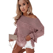 Women's Sweater All-matching Tassel Knitted Long-sleeved Top