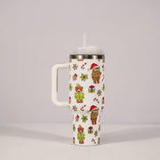 Christmas Pattern Mug With Handle Lid Straw Drinkware