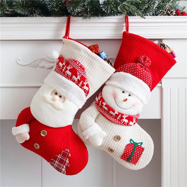 Large Red White Knitted Christmas Stocking Santa Claus