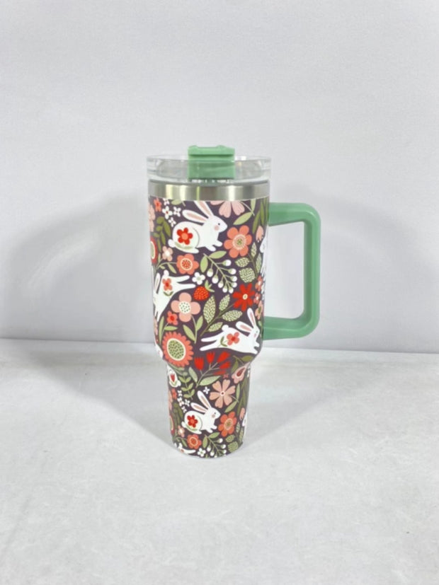 Christmas Pattern Mug With Handle Lid Straw Drinkware