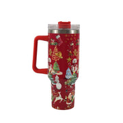 Christmas Pattern Mug With Handle Lid Straw Drinkware