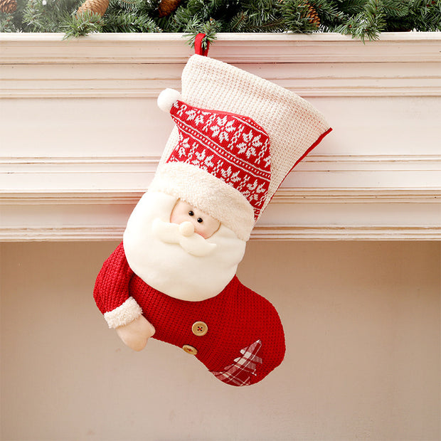 Large Red White Knitted Christmas Stocking Santa Claus