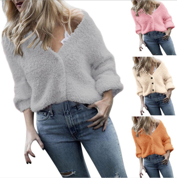 V-neck long-sleeved sweater top