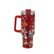 Christmas Pattern Mug With Handle Lid Straw Drinkware