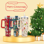 Christmas Pattern Mug With Handle Lid Straw Drinkware