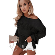 Women's Sweater All-matching Tassel Knitted Long-sleeved Top