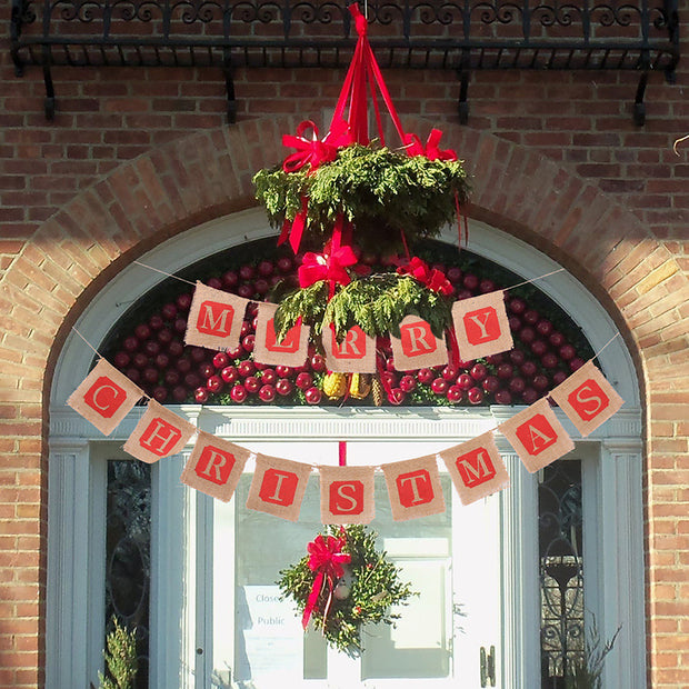 Merry Christmas Sackcloth Flag Banner