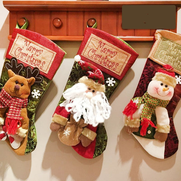 Stocking Socks Snowman Santa Elk Xmas Fireplace Ornaments