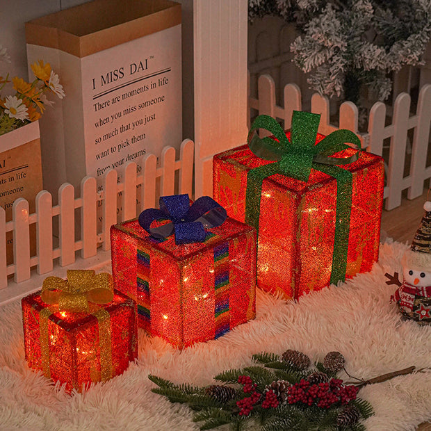 Lighted Up Outdoor Decorations Luminous Christmas Gift Box With Bow