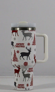 Christmas Pattern Mug With Handle Lid Straw Drinkware