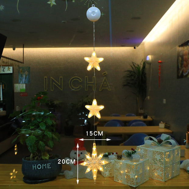 Christmas 3pcs LED Light Star Xmas Tree Hanging Sucker Ornaments