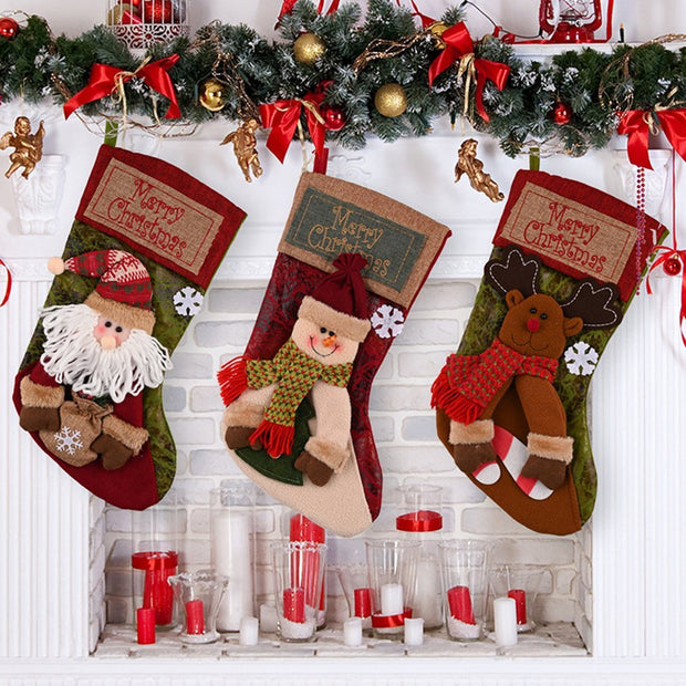 Stocking Socks Snowman Santa Elk Xmas Fireplace Ornaments