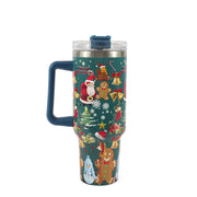 Christmas Pattern Mug With Handle Lid Straw Drinkware