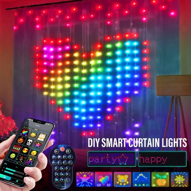 Smart LED RGB Curtain String Lights Bluetooth APP Control