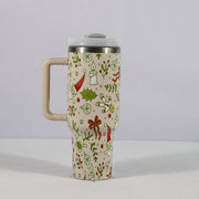 Christmas Pattern Mug With Handle Lid Straw Drinkware