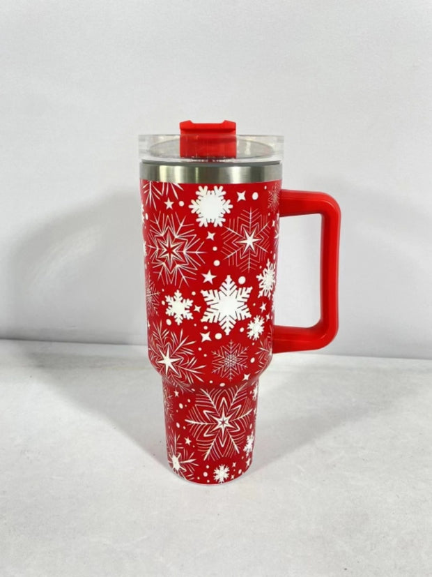 Christmas Pattern Mug With Handle Lid Straw Drinkware