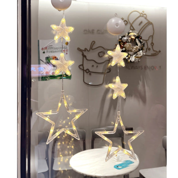 Christmas 3pcs LED Light Star Xmas Tree Hanging Sucker Ornaments